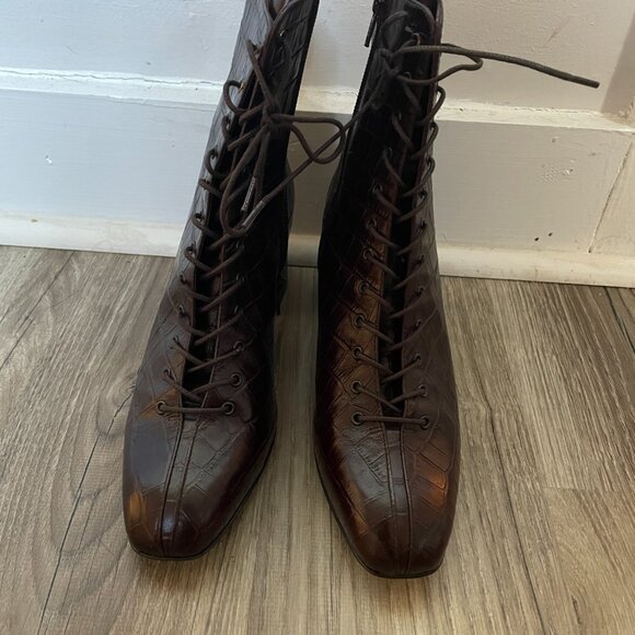 Brown Leather Textured Boots by LaRedoute - Picture 3 of 8